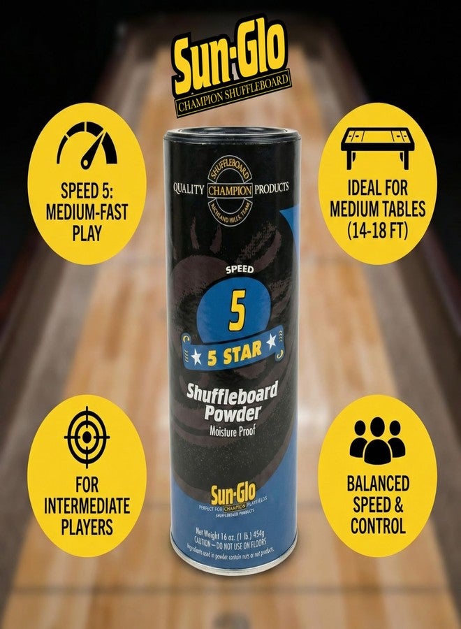 Sun-Glo Speed #5 (Five Star) Shuffleboard Powder Wax – Medium-Slow Speed for 12-16 Foot Tables – 16 oz Shaker Can (Pack of 3) - Image 2