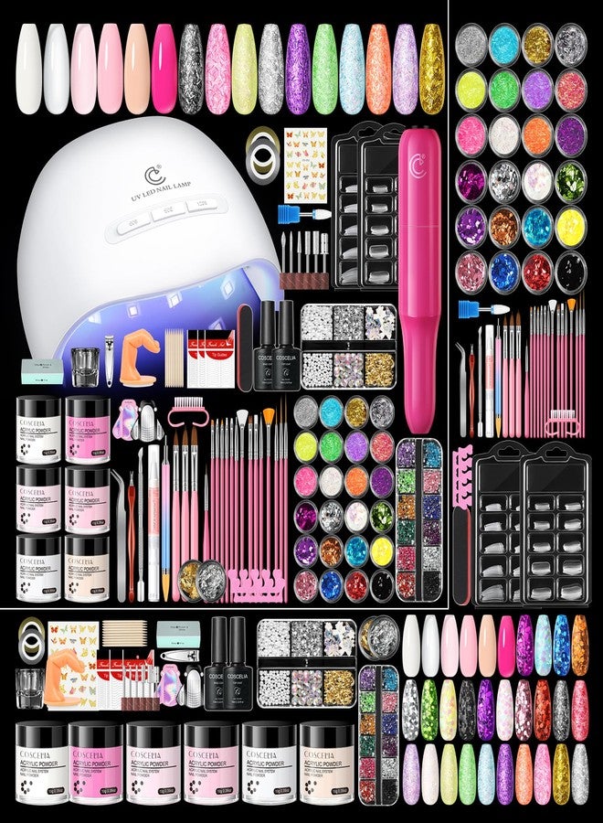 Coscelia Acrylic Nail Kit for Beginners with Everything 24 Colors Glitter Powder 6PC Acrylic Powder with Drill and U V Light Complete Gel Manicure Kit Nail Stickers DIY Gifts for Women - Image 1