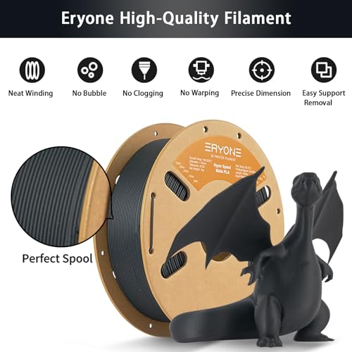 ERYONE High Speed Matte PLA Filament 1.75mm +/- 0.03mm, 30-500mm/s Rapid 3D Printing PLA Filament, Hyper Speed Matte PLA Filament Fit Most FDM Printer, 1kg (2.2LBS) / Spool, Black - Image 2