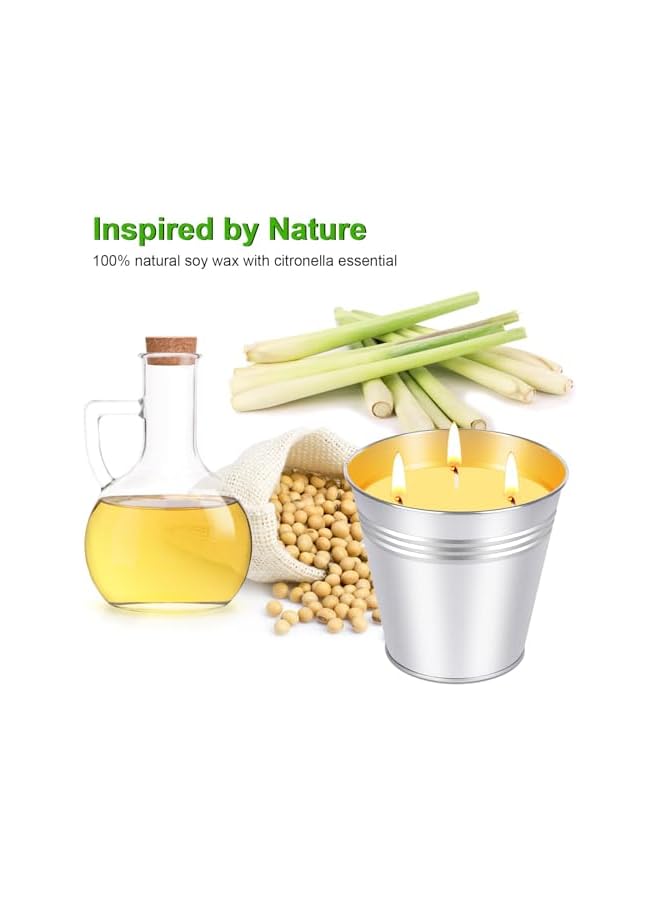 Green Tiger Large Citronella Candles Outdoor Indoor, 2 x 20oz Natural Soy Wax 3-Wick Garden Candles, Lemongrass Scent, 200 Hours Burn Time, for Diwali, Ramadan, Patio Yard Balcony Porch Camping BBQ - Image 2