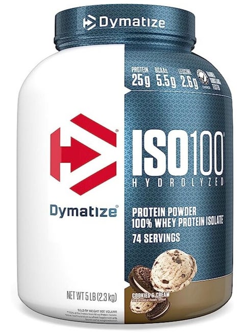 ISO100 Hydrolyzed Whey Protein Powder, Cookies and Cream Flavor, 5 lbs (2.3kg) - 74 Servings