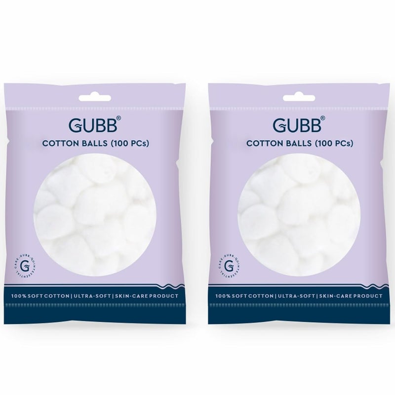 GUBB Hypoallergenic 100 Cotton Balls For Face Cleansing Makeup Removal Deeply Cleanses Removes Dirt Gently Safe for Sensitive Skin White 100 PCs Pack Of 2 - Image 1
