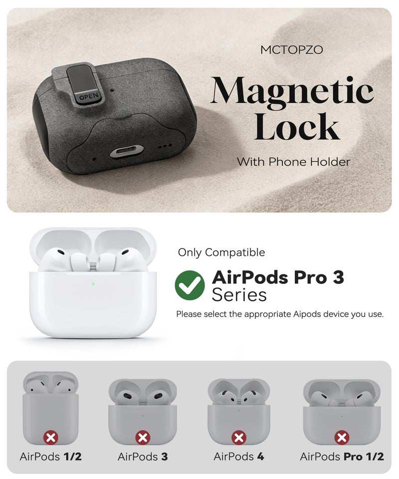 MCTOPZO Compatible with AirPods Pro 3 2025 Case with Phone Stand & Cleaning Kit,Magnetic Automatic Lock Design Cover for Air pods Pro 3rd- (Sand Stone) - Image 2