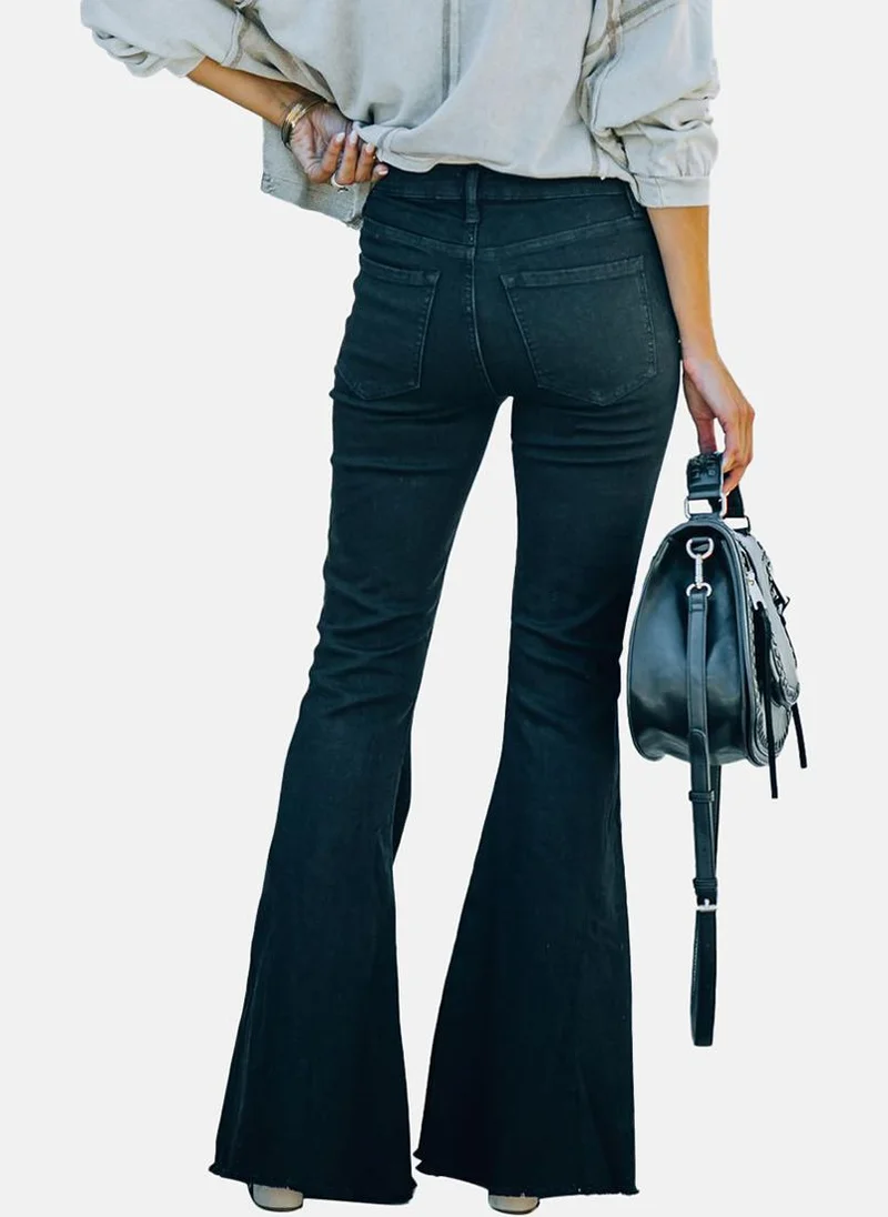 YUNIQEE Black Bootcut Slash Knee High-Rise Jeans