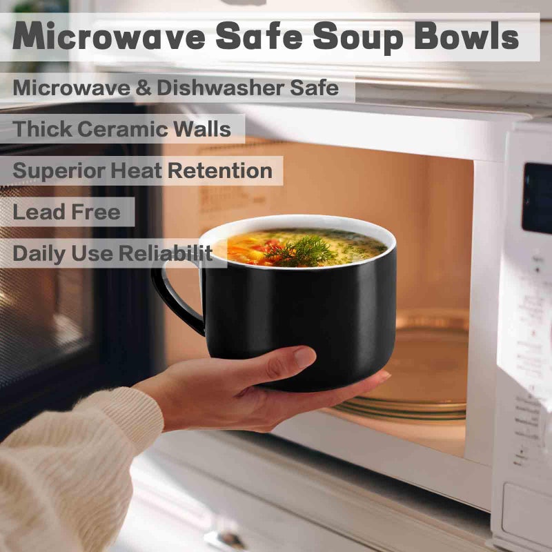 Wareland Soup Bowls with Handles & Spoons, 30oz Ceramic Ramen Bowl with Lid, Large Soup Mugs/Cups for Instant Noodle, Big Cereal Bowls for Oatmeal, Soup Containers with Lids, Set of 2, Black - Image 5