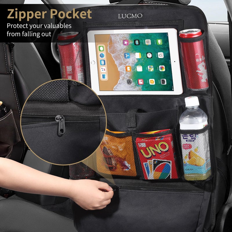 LUCMO Car Backseat Organizer with Touch Screen Tablet Holder-2 Pcs,9 Storage Pockets Car Storage Organizer, Protectors Kick Mats Travel Accessories for Kids-Black - Image 4