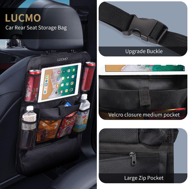 LUCMO Car Backseat Organizer with Touch Screen Tablet Holder-2 Pcs,9 Storage Pockets Car Storage Organizer, Protectors Kick Mats Travel Accessories for Kids-Black - Image 2