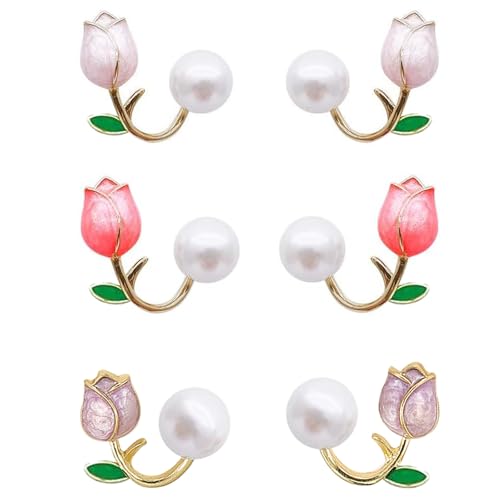 Zytiqt 3 Pairs Korean Earrings for Girls Stylish, Tulip Pearl Stud Earrings, Set in Pink, Rose, Purple, Elegant Jewelry for Women, Fashion Accessories, Suitable for Party, Wedding - Image 1