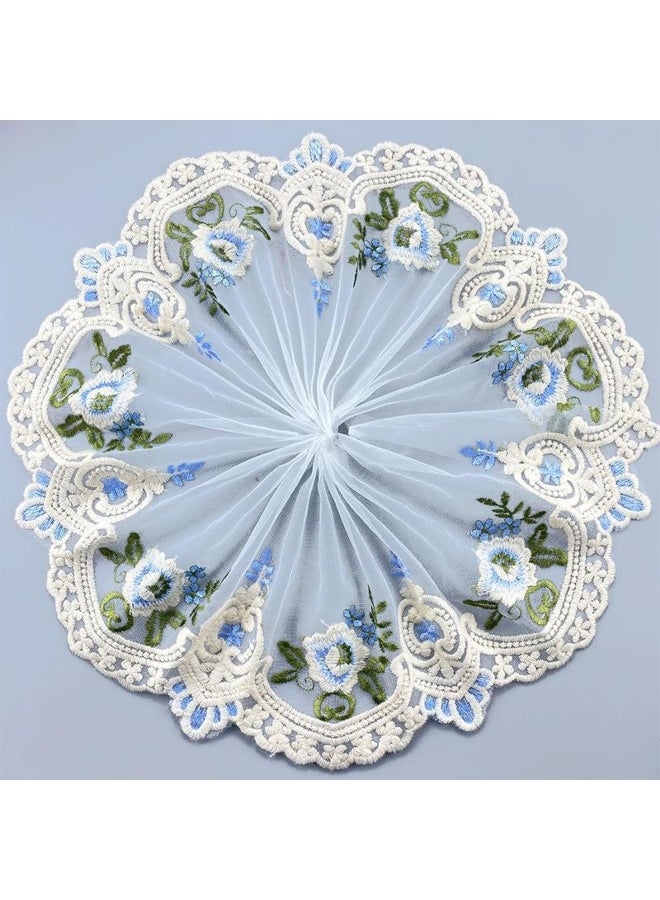 Generic 1Y Blue Pink Floral Embroidery Lace Trim For Clothes Accessories Bra Sewing Fabric Handmade