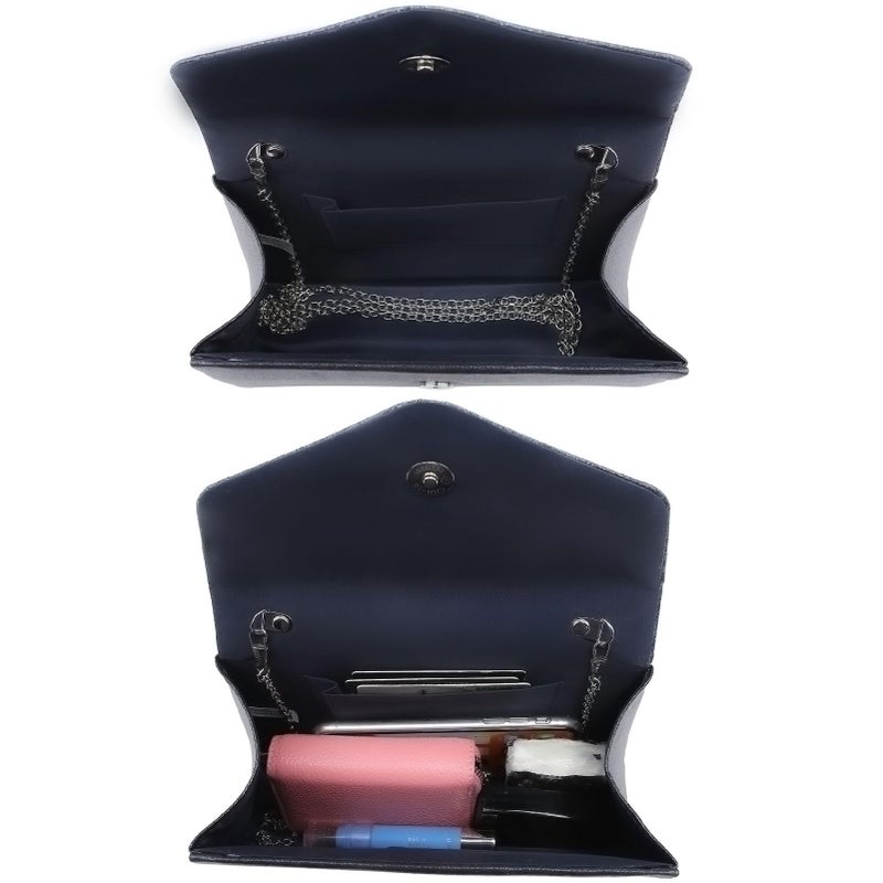 Dasein Women's Evening Bag Party Clutches Wedding Purses Cocktail Prom Handbags with Frosted Glittering (Navy Blue) - Image 5