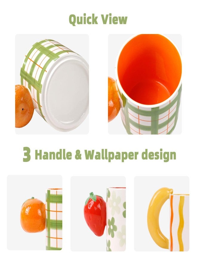 DIF DECO Ceramic Coffee Mugs Set of 3, Stackable Funny Tea Cup with Unique Fruit Shape Aesthetic Mug with Handle for Latte/Cappuccino/Cocoa - Microwave and Dishwasher Safe (14oz) - Image 4