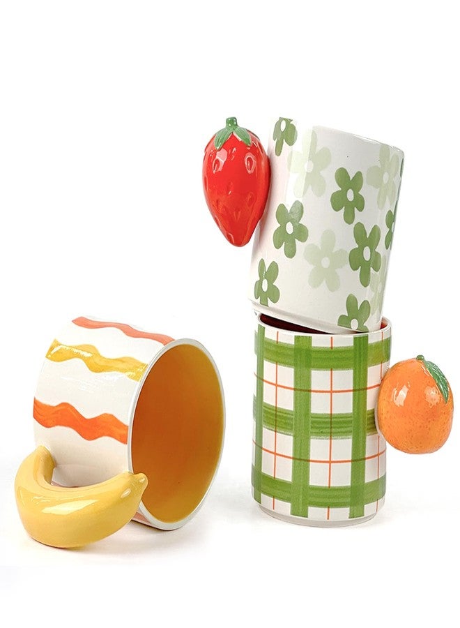 DIF DECO Ceramic Coffee Mugs Set of 3, Stackable Funny Tea Cup with Unique Fruit Shape Aesthetic Mug with Handle for Latte/Cappuccino/Cocoa - Microwave and Dishwasher Safe (14oz) - Image 1