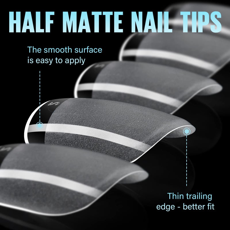 TOMICCA Extra Short Square Fake Nail Tips, Half Matte Acrylic Pre Filed Soft Gel Nail Tips, 192Pcs Full Cover Pre Shaped 12 Sizes Fake Nails for Beginner and Professional DIY Nail Salon - Image 4