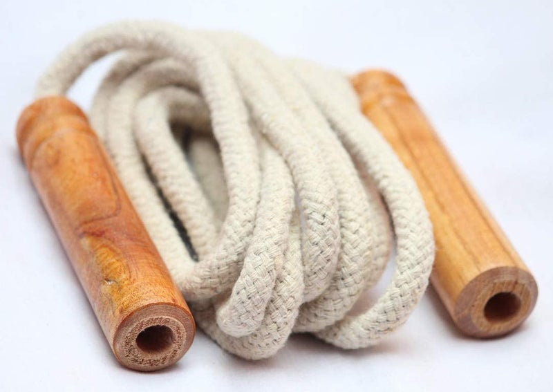 AMIFIT Wooden Jumping Skipping Rope | Unisex | Brown Handle | White Rope | Exercise & Fitness & Workout | - Image 2