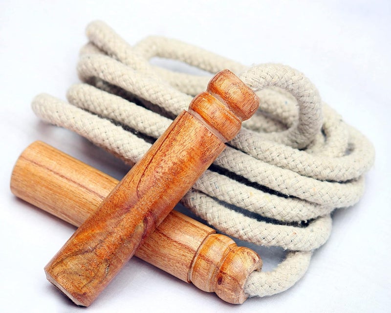 AMIFIT Wooden Jumping Skipping Rope | Unisex | Brown Handle | White Rope | Exercise & Fitness & Workout | - Image 1