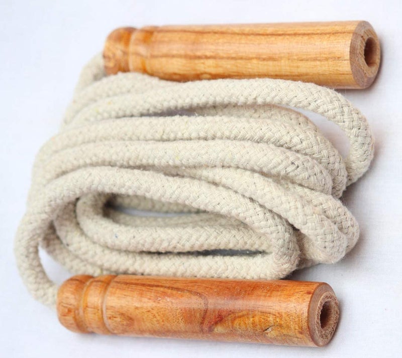 AMIFIT Wooden Jumping Skipping Rope | Unisex | Brown Handle | White Rope | Exercise & Fitness & Workout | - Image 3