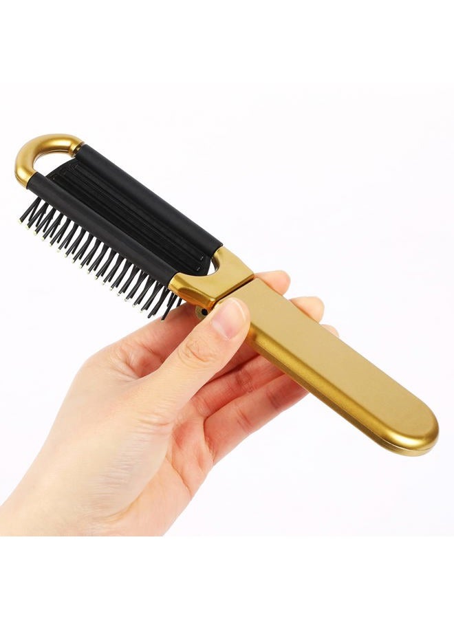 Sliverdew Travel Hair Brush, 2 Pcs Folding Hair Brush with Mini Mirror, Compact Hair Brushes Hair Styling Tools for Gym, Trip, Purse, Swimming, Silver & Gold - Image 3
