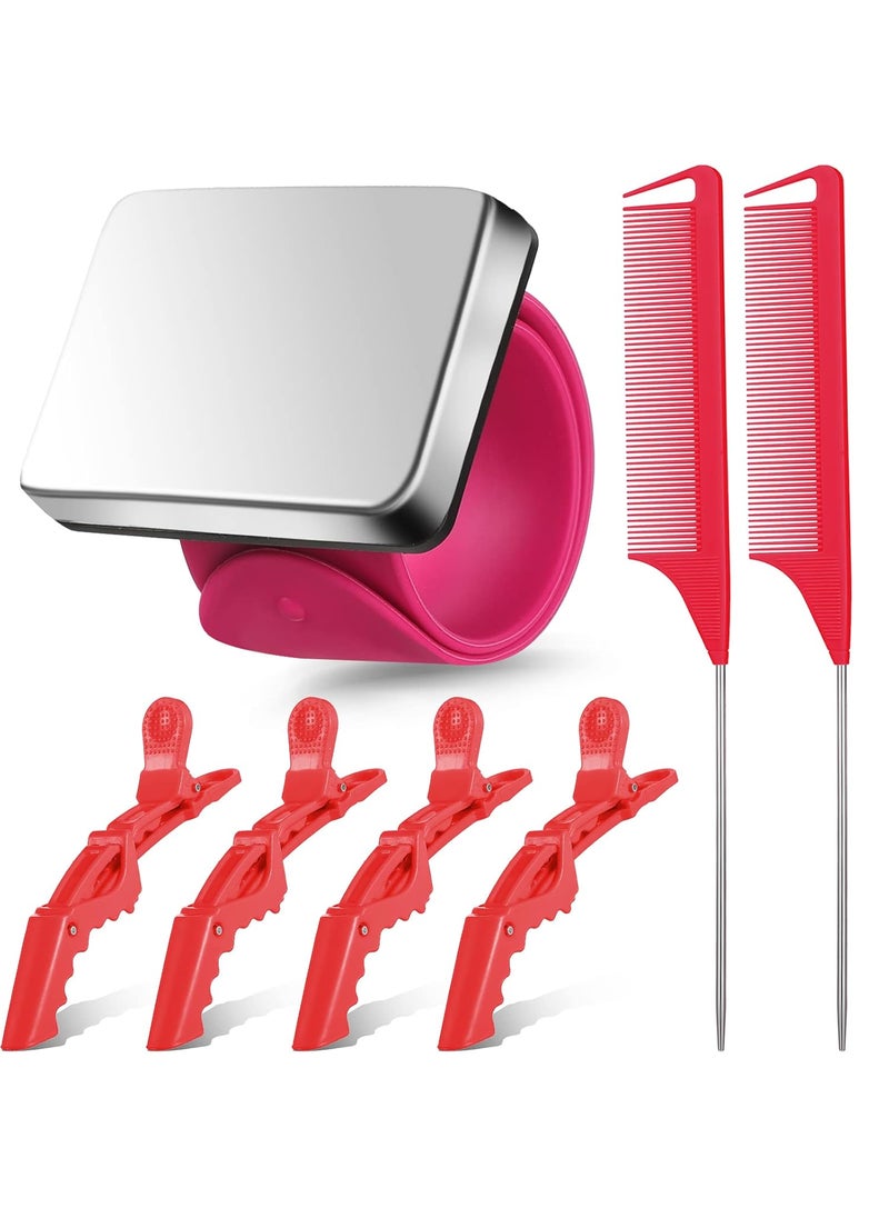 Nuenen - 7Piece Hair Braiding Tool Set  Magnetic Pin Wristband Stainless Steel Rat Tail Combs Wide Teeth Sectioning Clips Red - Image 1