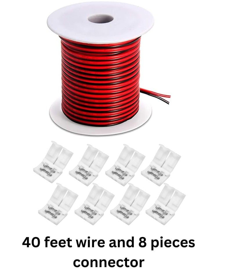 Snoogg كابل SOOOGG 2 نواة 18 AWG بطول 40 قدم موصل 2 دبوس 8 قطع بدون لحام لشرائط LED COB/SMD 2835 3528 أحادية اللون محول تمديد شرائط LED بدون فجوات - Image 2