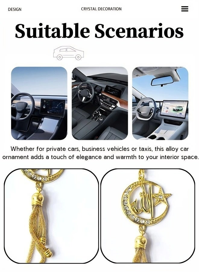 قلادة سيارة على شكل هلال، قلادة مرآة سيارة مطلية بالكروم ومطعمة بأحجار الراين، زخرفة سيارة إبداعية، هدية فريدة مناسبة للأعياد واحتفالات السيارات الجديدة. - Image 2