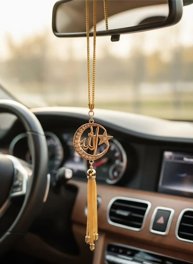 قلادة سيارة على شكل هلال، قلادة مرآة سيارة مطلية بالكروم ومطعمة بأحجار الراين، زخرفة سيارة إبداعية، هدية فريدة مناسبة للأعياد واحتفالات السيارات الجديدة. - Image 1