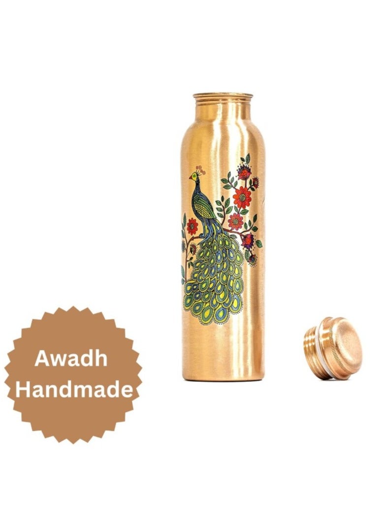 Ak Brass Products - Peacock Elegance 1000ml Pure Premium Copper Water Bottle - Image 1