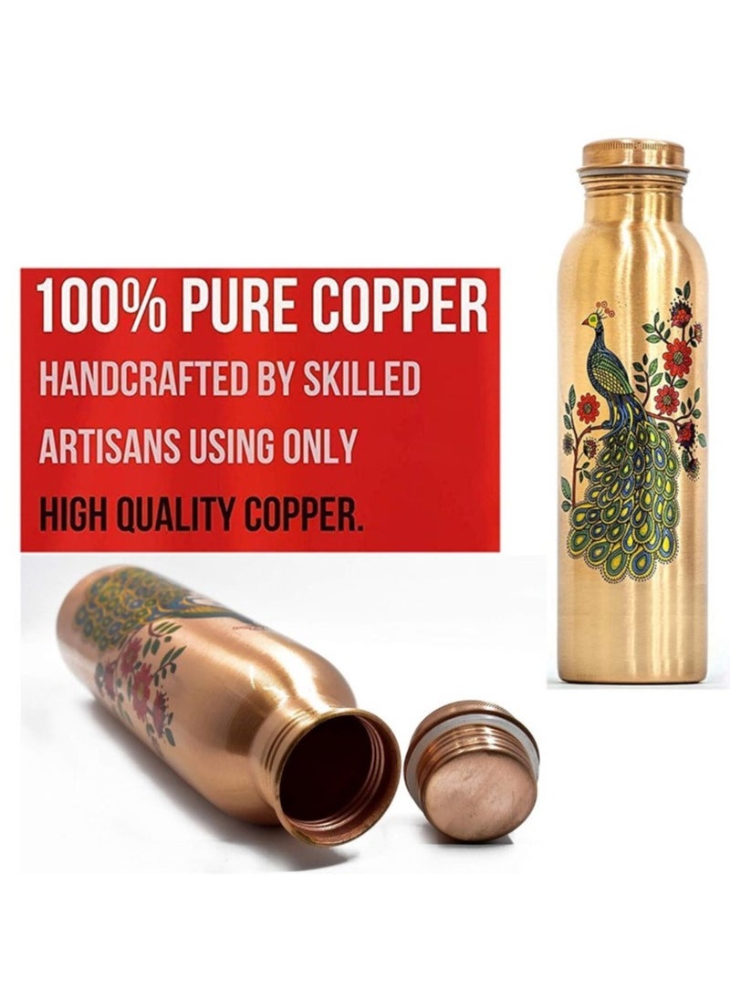 Ak Brass Products - Peacock Elegance 1000ml Pure Premium Copper Water Bottle - Image 1