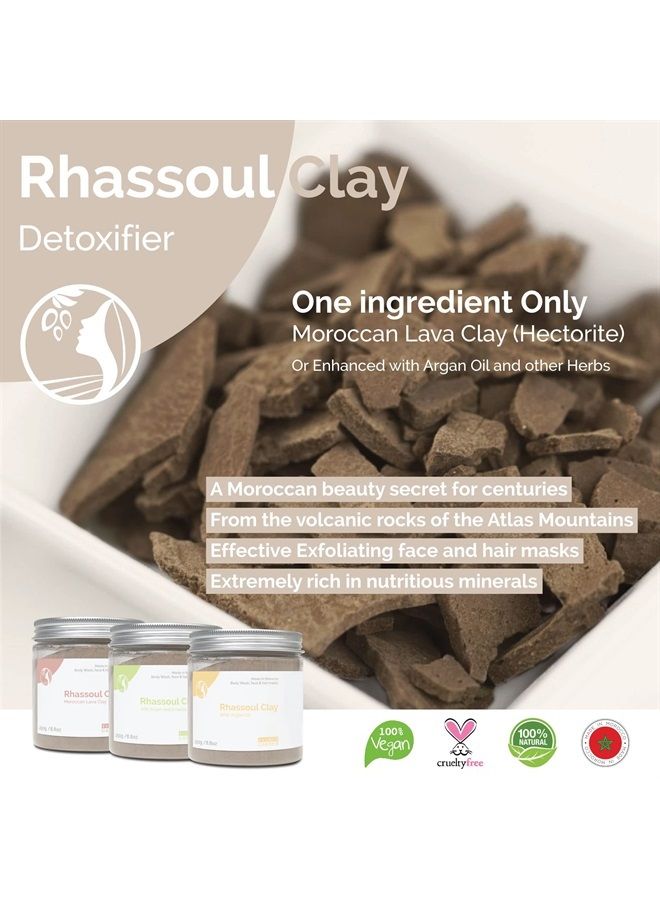 Fatima's Garden Rhassoul Clay, 100% Natural Moroccan Ghassoul Clay Powder for Face, Hair & Hammam; enriched with Argan and 6 herbs, cleansing & softening & purifying for hamam - 8.8 oz/250gr - Image 3