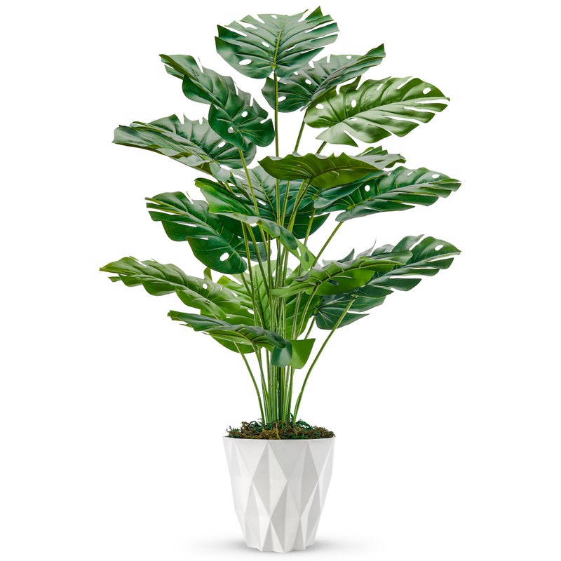 Der Rose 28 Fake Plants Large Artificial Monstera Faux Plants Indoor with White Pot for Home Office Living Room Decor
