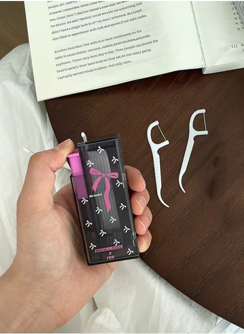 Automatic Portable Floss Pick,Storage 10 Floss Picks in Floss Box,Refillable Dental Floss Picks Organizer,Push Button to Eject, One at a Time.Dating, Travel,Cafeteria,Hotels. (Pink)