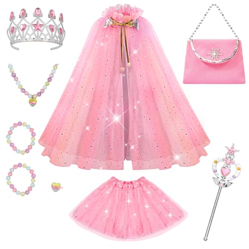 Meland Princess Dress up Clothes for Girl, 11Pcs Princess Cape with Kid Crown Toys,Dresses for Girl 3,4,5,6,7,8 Birthday Gift - Image 1