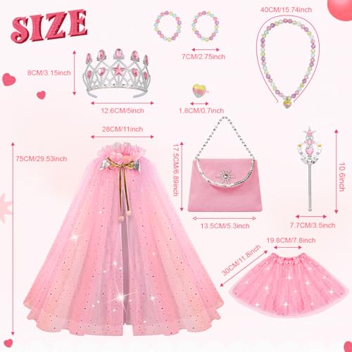Meland Princess Dress up Clothes for Girl, 11Pcs Princess Cape with Kid Crown Toys,Dresses for Girl 3,4,5,6,7,8 Birthday Gift - Image 4