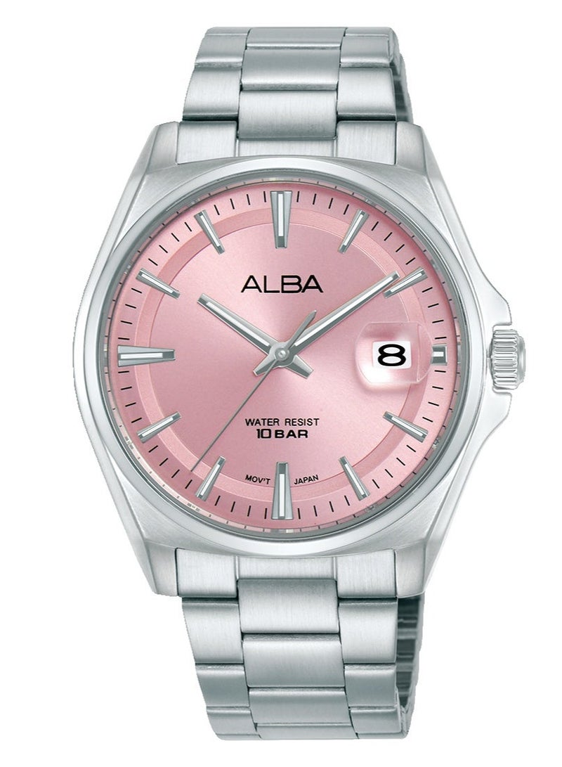 ألبا Active Men’s Watch AS9V97X1, 39 mm Pink Dial, Stainless Steel Case & Bracelet, 100 m WR - Image 1