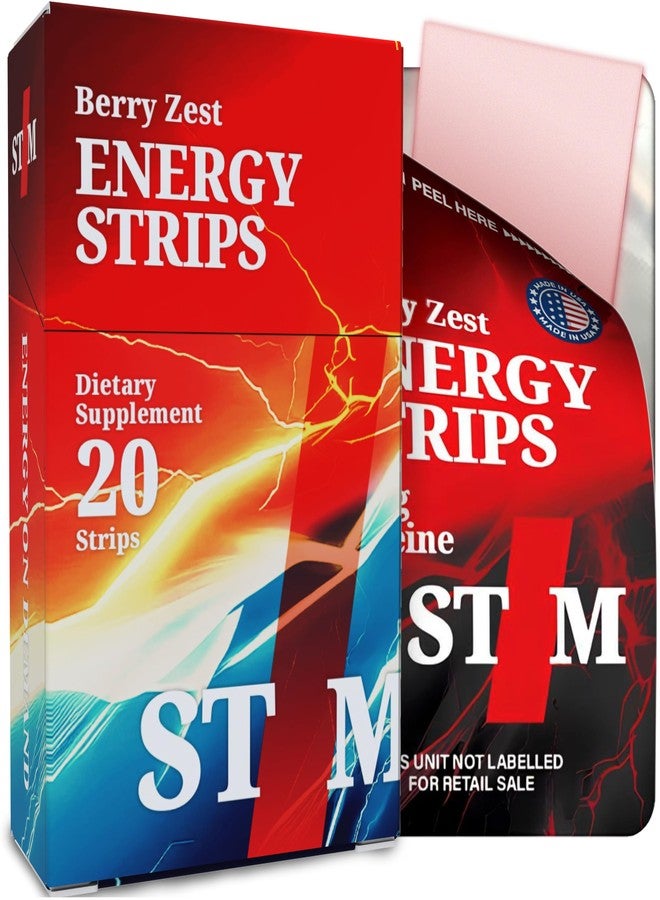 STIM Berry Zest Fast Dissolving Oral Energy Strips (50mg Caffeine) | Instant Absorption Mouth Melts | Jitter-Free Focus, Stay Alert & Awake | Convenient Energy for Driving, Work & Travel | Zero Calories - Image 1