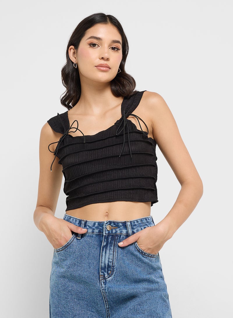 Ginger Cap Sleeves Bow Detail Shirred Top  - Image 1