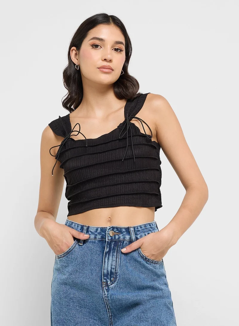 Ginger Cap Sleeves Bow Detail Shirred Top