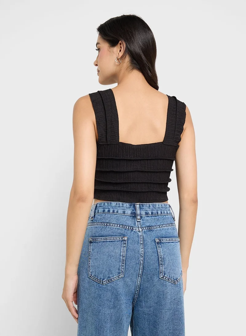 Ginger Cap Sleeves Bow Detail Shirred Top