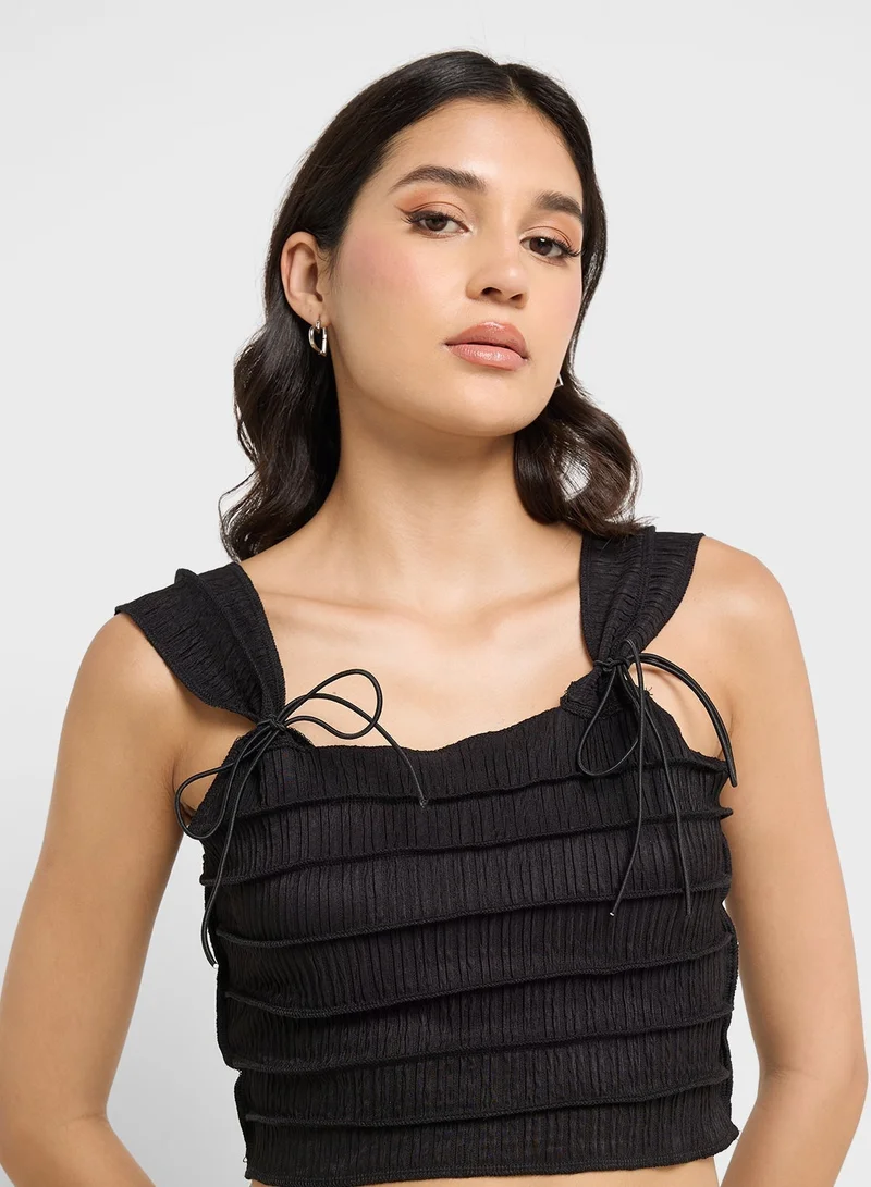 Ginger Cap Sleeves Bow Detail Shirred Top