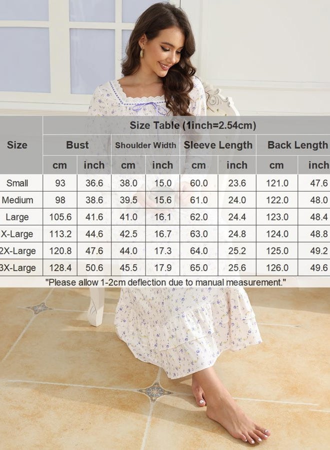 Rubehoow Womens Nightgown Classic Suqare Neck Pajamas Dress Vintage Soft Cotton Ladies Floral Nightdresses (XL,Lilac) - Image 5