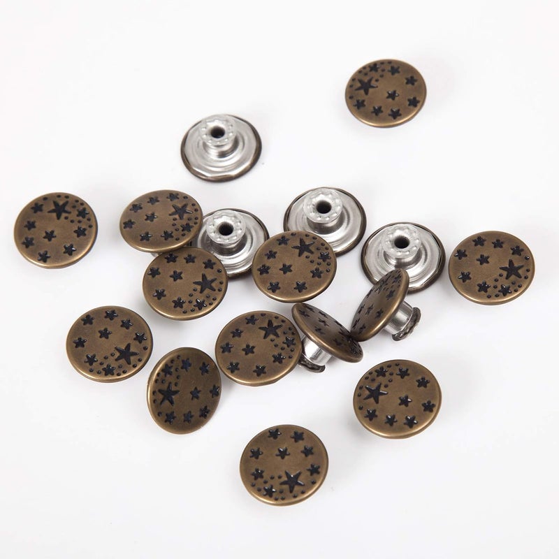 MASONEE 20 Sets 17mm Replacement Jeans Buttons Pants Metal Button Snap Denim Buttons Replacement Kit Suspender No Sew Buttons with Rivets - Image 2
