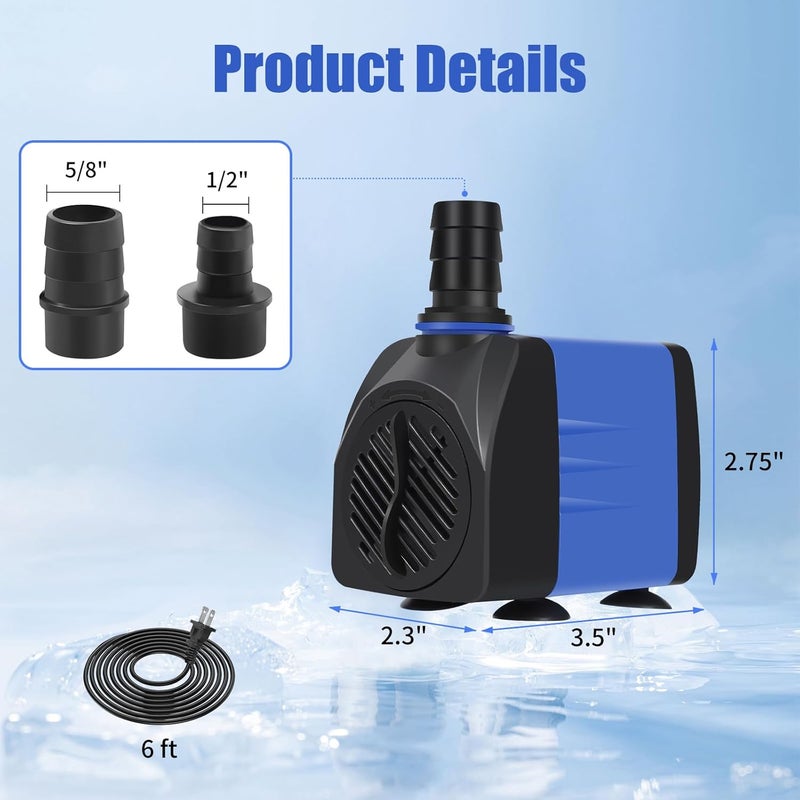 AQUANEAT Small Fountain Pump, 480 GPH Submersible Water Pump for Aquarium Fish Tank, Outdoor Water Fountain, Hydroponics, Pond Filter Pump - Image 2