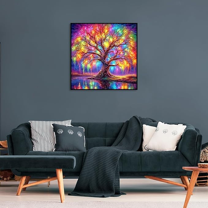 Zyomatiq 5D Diamond Painting Kits for Adult Colourful Tree of Life Diamond Art Kits for Adult Beginners Tree Diamond Painting Full Round Drill Crafts Kit for Home Wall Decor Gift 12x12in Pack of 1 - Image 2