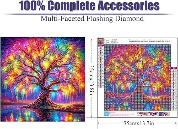 Zyomatiq 5D Diamond Painting Kits for Adult Colourful Tree of Life Diamond Art Kits for Adult Beginners Tree Diamond Painting Full Round Drill Crafts Kit for Home Wall Decor Gift 12x12in Pack of 1 - Image 3