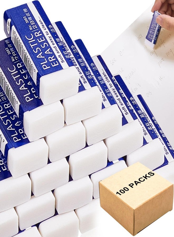 Lewtemi 100 Packs White Erasers Bulk Kids Large White Block Eraser Bulk for Kids Student School Drawing Art Classroom Office Home 2 x 0.8 x 0.4 Inch - Image 1