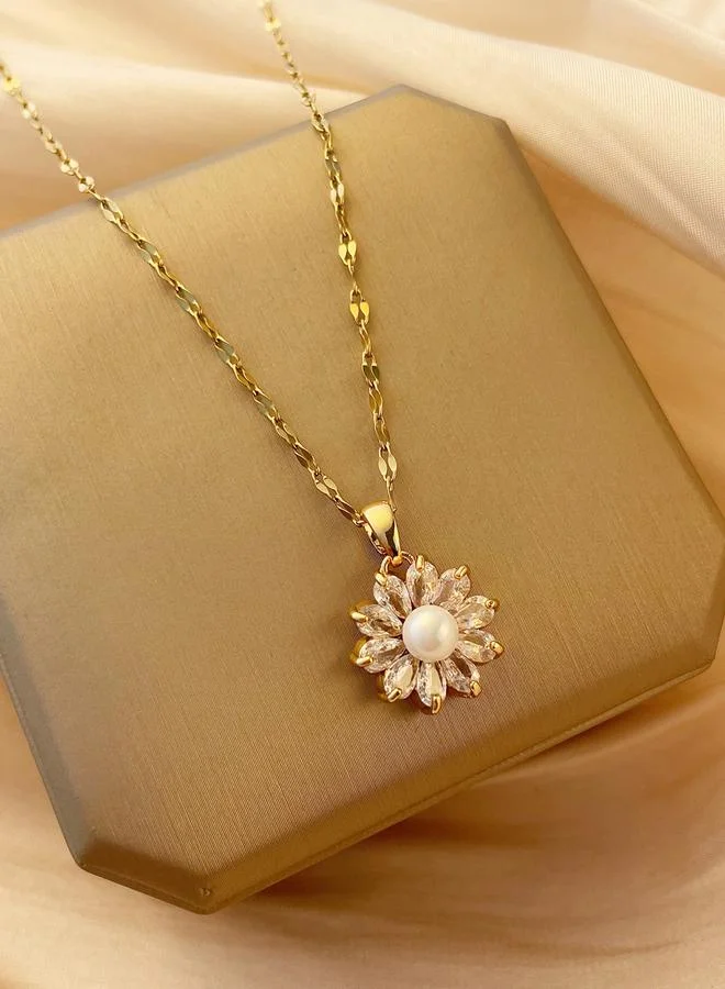 Take Two Take Two Gold Floral Embellished Drop Necklace