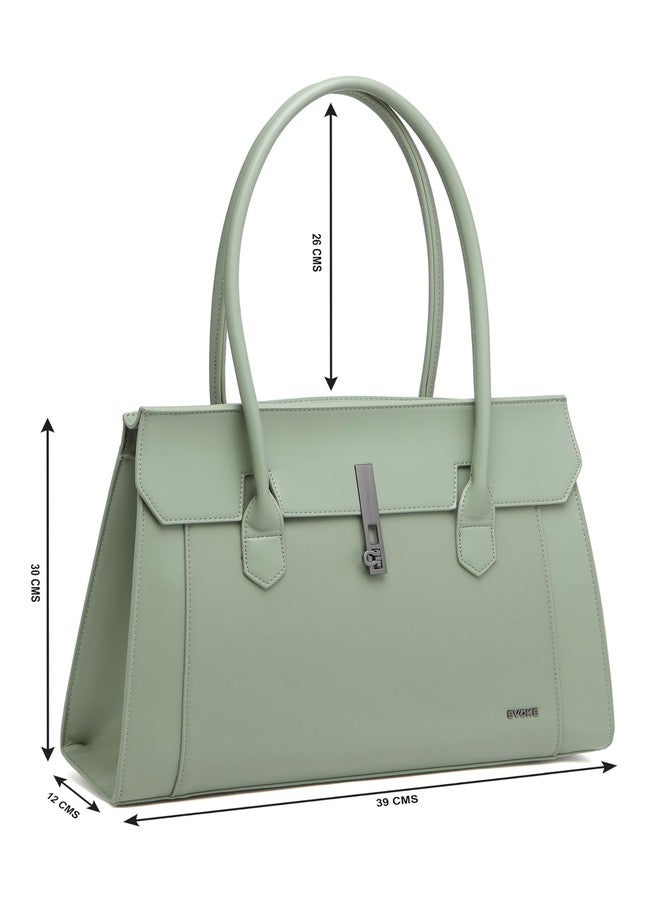 EVOKE BLOSSOM Structured Tote Bag 275 for Women | Fits 14" Laptop | Stylish and Spacious Handbag For Office Use, Work (Mint Green) - Image 5