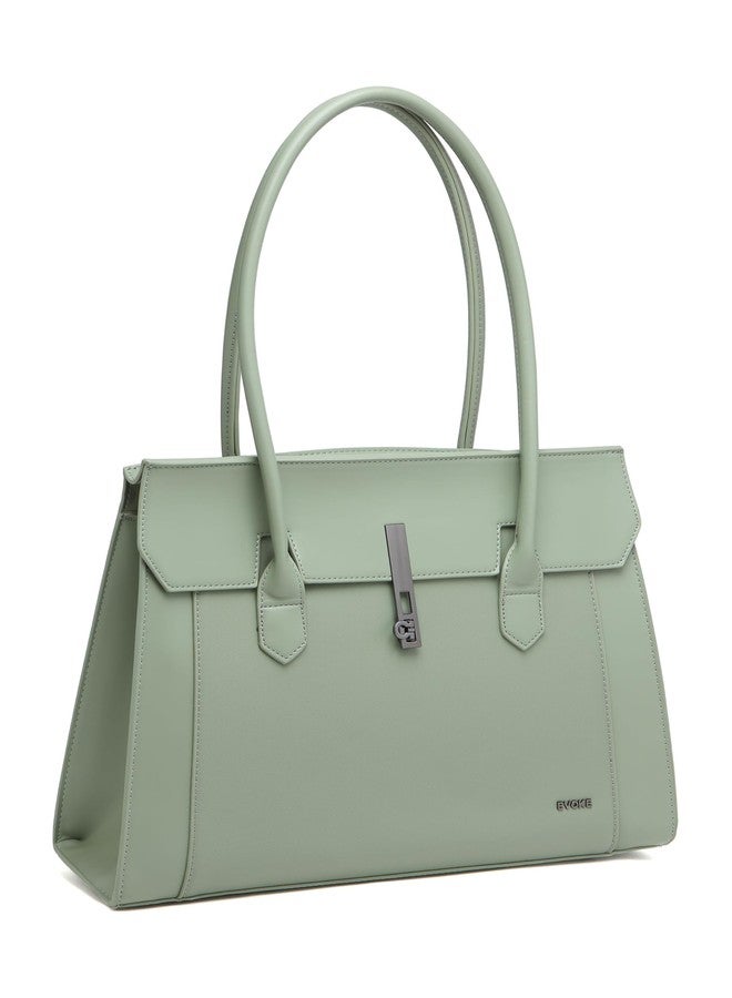 EVOKE BLOSSOM Structured Tote Bag 275 for Women | Fits 14" Laptop | Stylish and Spacious Handbag For Office Use, Work (Mint Green) - Image 2