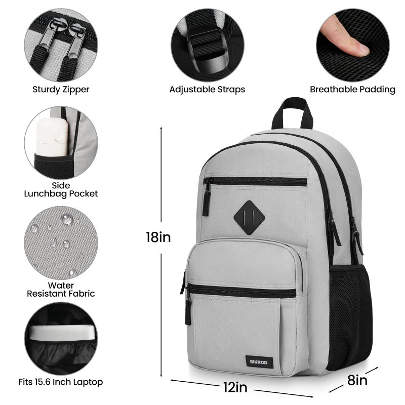 BIKROD Backpack for Men and Women, Lightweight Casual School Backpack for Teens Boys and Girls, Daily-use Travel Laptop Backpack Fits 15.6 Inch Notebook, High School Bookbag - Image 3
