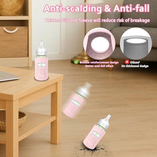 KingKam 4 Pack Silicone Sleeves for Dr. Brown's Glass Baby Bottles, Anti Breakage Baby Bottle Sleeves Holder, Compatible with Dr. Brown's Anti-Colic Options+ Narrow Glass Baby Bottles, 4 oz/120 mL - Image 3