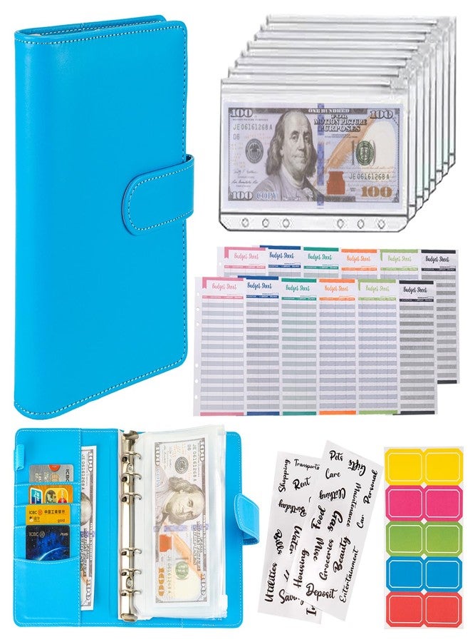 NICOOTH Budget Binder Cash Envelopes for Budgeting Money Organizer for Cash Money Envelopes for Cash Leather A6 Budget Binder with Zipper envelopes (Dark Blue) - Image 1